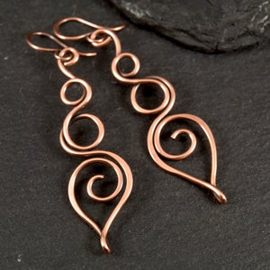 Long Copper Wire Wrap Earrings | Spiral Earrings | Spiral Copper Earrings | Long Earrings | Boho Earrings | Handmade Earrings