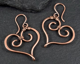 Heart Earrings | Copper Earrings | Wire Wrapped Earrings | Boho Earrings | Handmade Earrings | Heart Jewelry