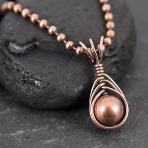Copper Bead Wire Wrapped Beaded Copper Drop Necklace on a Copper Ball Chain | Copper Pendant