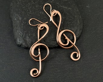 Treble Clef Copper Earrings | G Clef Earrings | Music Earrings | Music Note | Music Lover | Musician