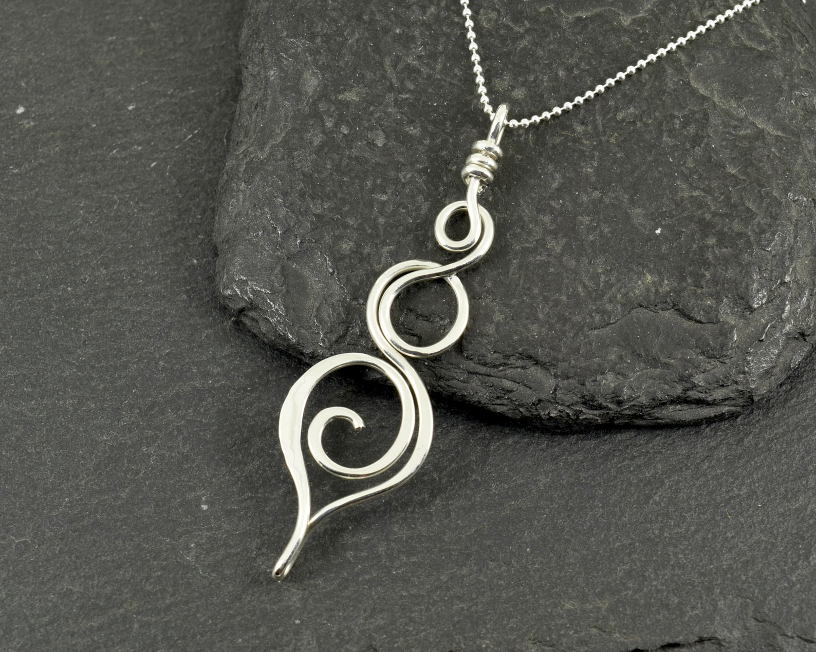 Sterling Silver Long Pendant Silver Spiral Necklace Twist | Etsy