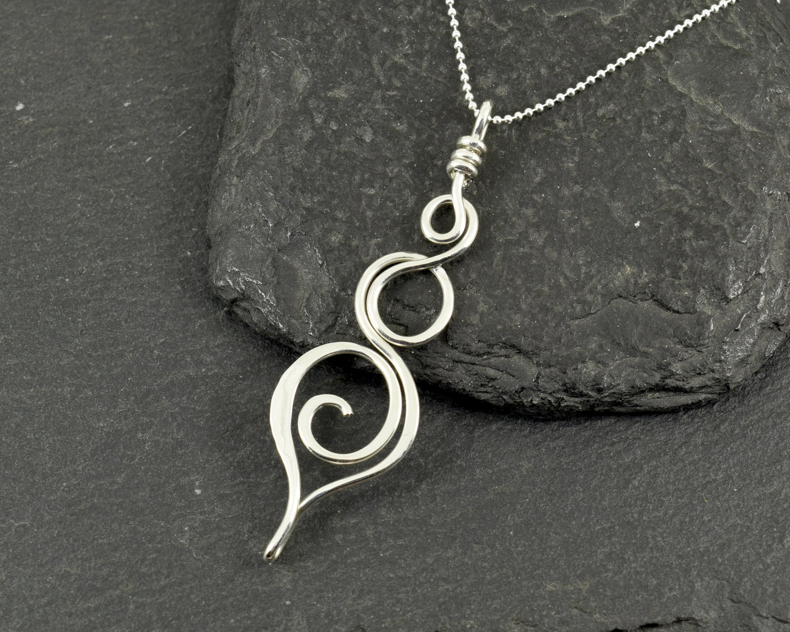 Sterling Silver Long Pendant Silver Spiral Necklace Twist Etsy