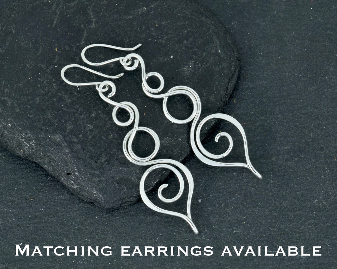 Sterling Silver Long Pendant Silver Spiral Necklace Twist Etsy