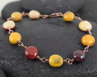 Multicolour Mookaite Jasper Beads Copper Wire Bracelet | Antiqued Copper Bracelet | Wire Wrapped Rustic Bracelet