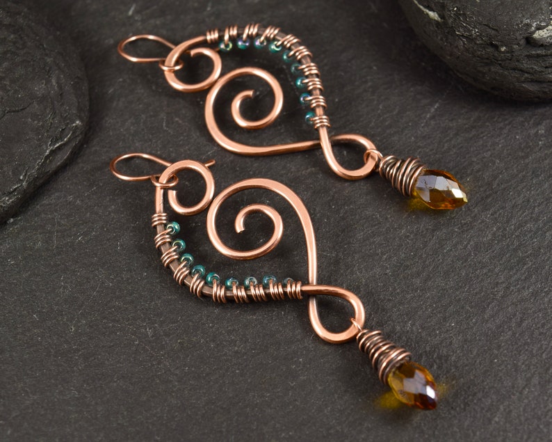 Spiral Earrings Copper Wire Wrapped Earrings Swirl Etsy