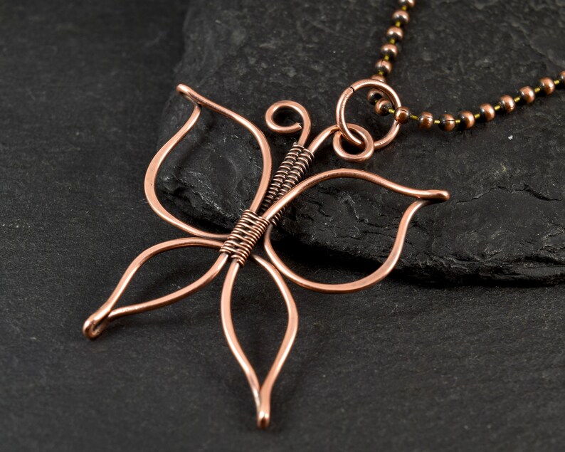 Butterfly Necklace Copper Wire Butterfly Pendant Copper Wire Wrap Pendant Boho Necklace