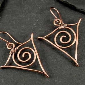 Triangle Copper Wire Earrings | Wire Wrapped Earrings | Large Earrings | Geometric Earrings | Spiral Earrings | Statement Earrings