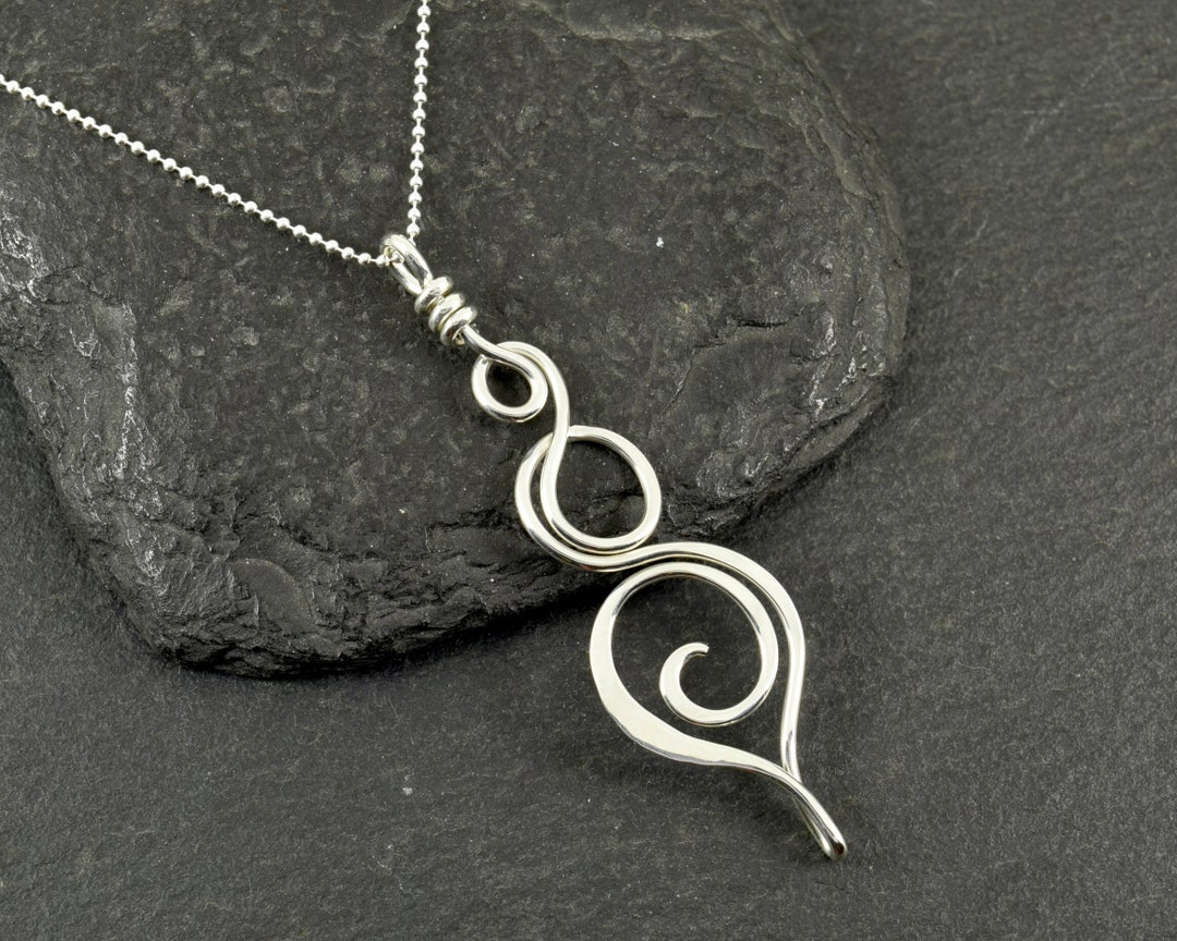Sterling Silver Long Pendant Silver Spiral Necklace Twist Pendant ...