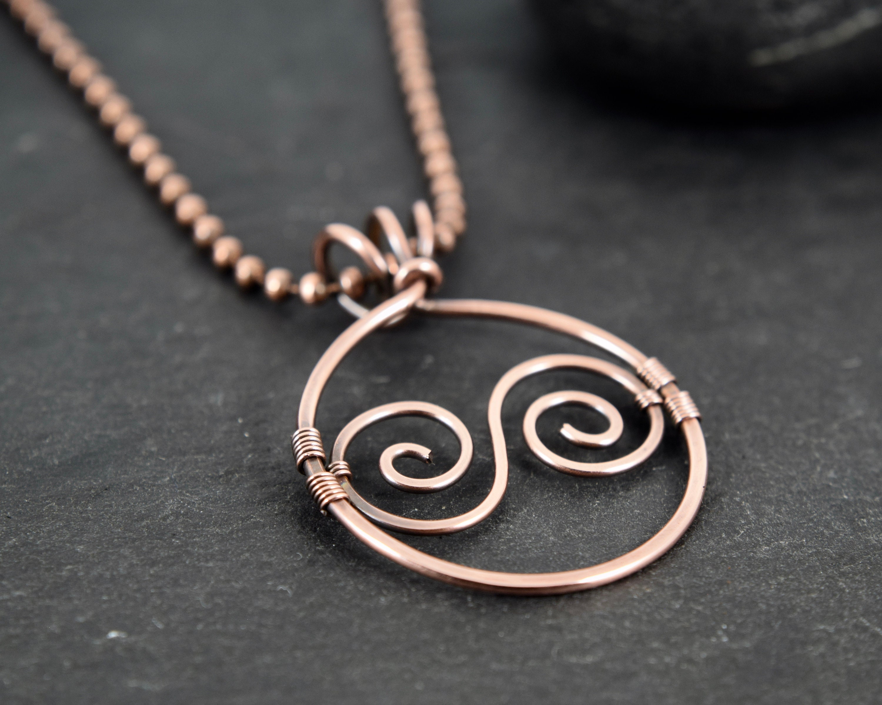 Copper Spiral Pendant Necklace, Rustic Jewellery for Her or Him, Celtic,  Viking Jewellery, Oxidised Copper, Wire Wrapped Pendant 