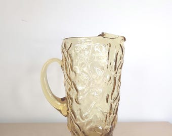 Vintage Seneca Driftwood Pebbled Yellow Glass Pitcher 65 Ounces
