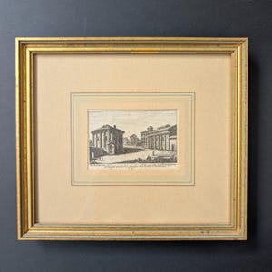 Vintage 18C Rome Temple Scene A. Franzetti Framed Engraving on Paper in Gold Frame