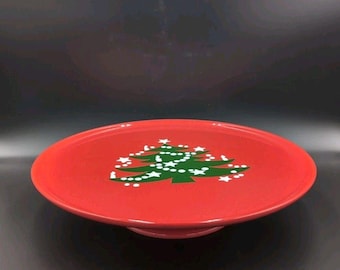Vtg Waechtersbach Red Christmas Tree 12" Pedestal Footed Cake Stand W. Germany