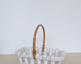 Baskets By Lydia Woven Ceramic Terracotta Basket with Bamboo Handle