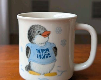 Vintage Hallmark 1980s Cartoon Shirt Tales Penguin Coffee Cup Warm Inside Mug of Luv