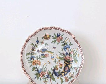 Antique 19C Desvres Faience Dinner Plate Cornucopia Bird Fourmaintraux Courquin