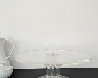 Vintage 1970s Lucite Cake Stand, 12" Mid Century Modern Clear Acrylic Pedestal Display