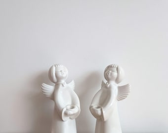 Vintage Pair Dresden Style W. Germany White Porcelain Figural Angel Candleholders