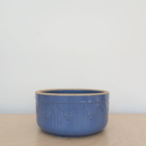 Vintage Blue Glazed Art Deco Pottery Crock Flat Bottom Bowl