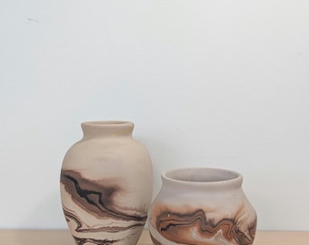 Nemadji Pottery Set of Two Vintage Swirled Vases