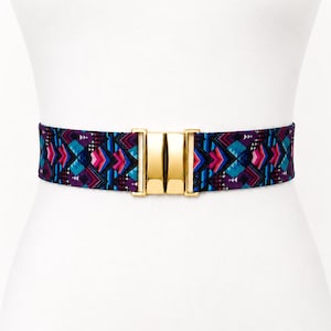 Multicolor Elastic Waist Belt Gold Buckle Dress Accessory Women