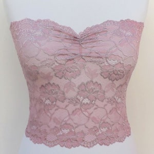 Antik rosa durchscheinen florale elastische Spitze Tube Top trägerlos