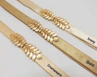 Gold leaf elastic waist belt, Bridal dress belt