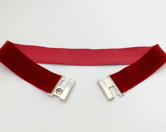 Red burgundy velvet elastic waist belt with silver clasp