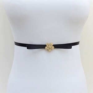 Black thin elastic Sparkly bow dress belt Black