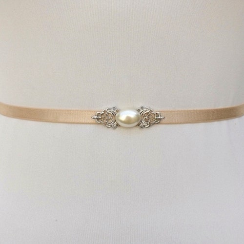 Navy Blue Thin Elastic Waist Belt Silver Jeweled Dress Belt Etsy