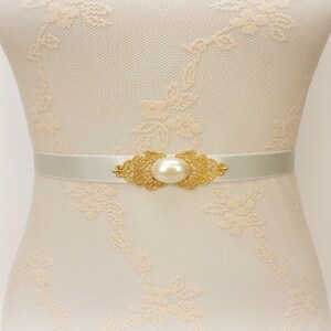 Ivory bridal elastic Gold jeweled pearl wedding dress belt