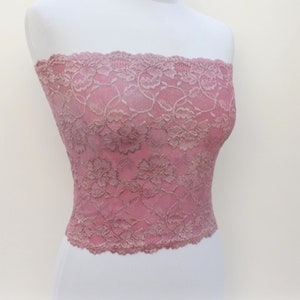 Antique pink lined elastic lace tube top strapless