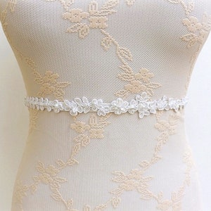 Ivory bridal elastic waist belt, beaded floral lace wedding dress belt