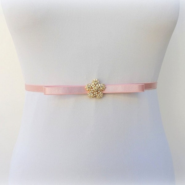 Ceinture fine rose antique à nœud élastique, ceinture de robe de mariée à fleurs scintillantes