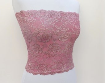 Antique pink lined elastic lace tube top strapless