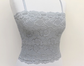 Steel gray lined elastic lace tank top camisole