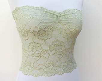 Mint green see through elastic lace tube top strapless