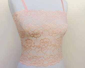 Peach see through elastic lace tank top camisole