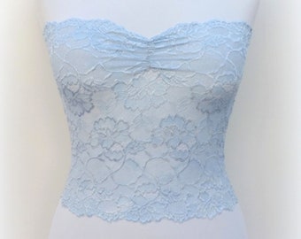 Light blue see through elastic lace tube top strapless