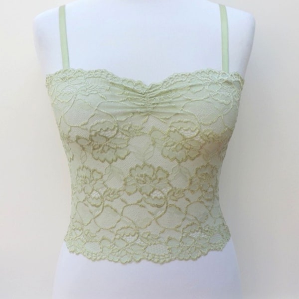 Mint green see through elastic lace tank top camisole