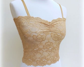 Gold see through elastic lace tank top camisole