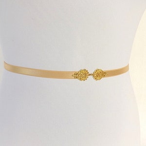 Gold bridal thin elastic Jeweled wedding dress belt