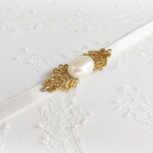 Ivory bridal thin elastic Gold jeweled pearl wedding dress belt