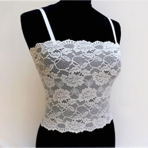Ivory see through elastic lace tank top camisole