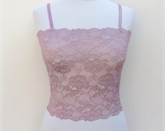 Antique pink see through elastic lace tank top camisole