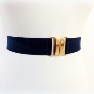Navy blue elastic velvet waist belt with gold clasp for women