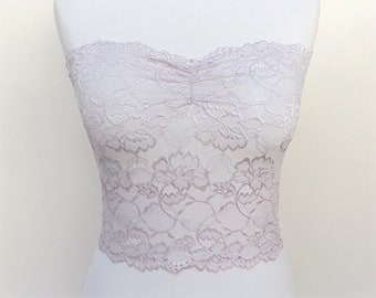 Light purple see through elastic lace tube top strapless