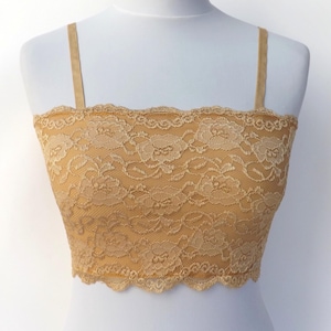Gold lined floral elastic lace bralette with adjustable straps