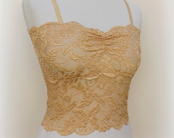 Peach see through elastic lace tank top camisole