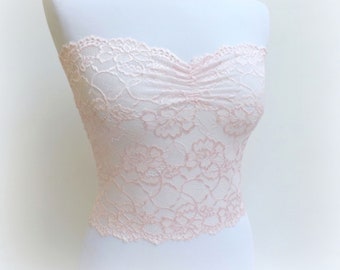 Top bustier rose clair transparent en dentelle élastique