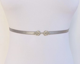 Gray thin elastic Silver vintage jeweled dress belt